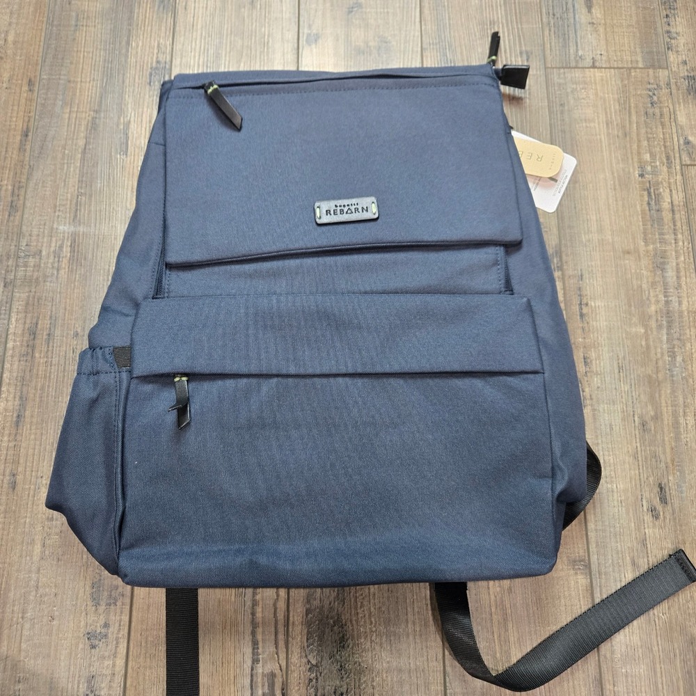 NWT Bugatti Reborn Backpack Navy Blue Padded Laptop Section RFID Travel Commute